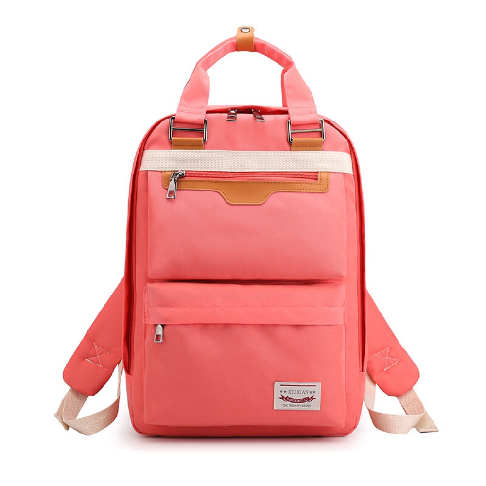 Casual Large Capacity Waterproof Nylon Women Backpack Macbook Tablet Storage Teenage Girls School Bag - Red - Image 2