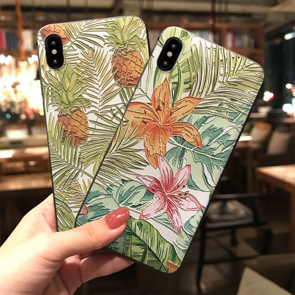 Fashion Leaf Pattern Embossed Shockproof Anti-slip Non-yellow Protective Case for iPhone X / XS / XS Max / XR / 6 / 7 / 8 / 6S Plus / 6 Plus / 7 Plus - Image 2