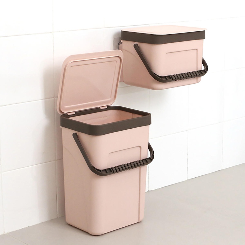 Kitchen Trash Can Wall Mounted Hanging Waste Bins for Bathroom Toilet Waste Storage - Pink S - Image 2