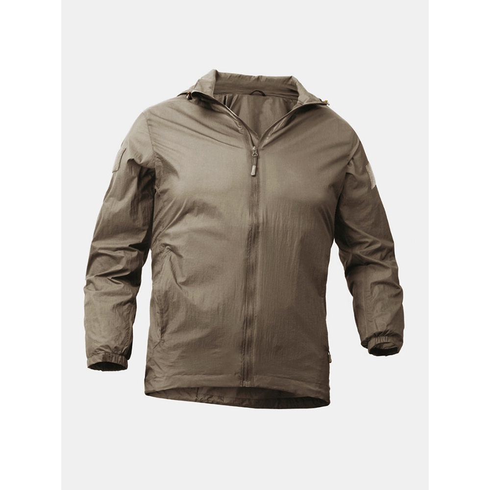 Mens Sunscreen Quick-Drying Waterproof Zip-Up Long Sleeve Sport Outdoot Jackets - Khaki S