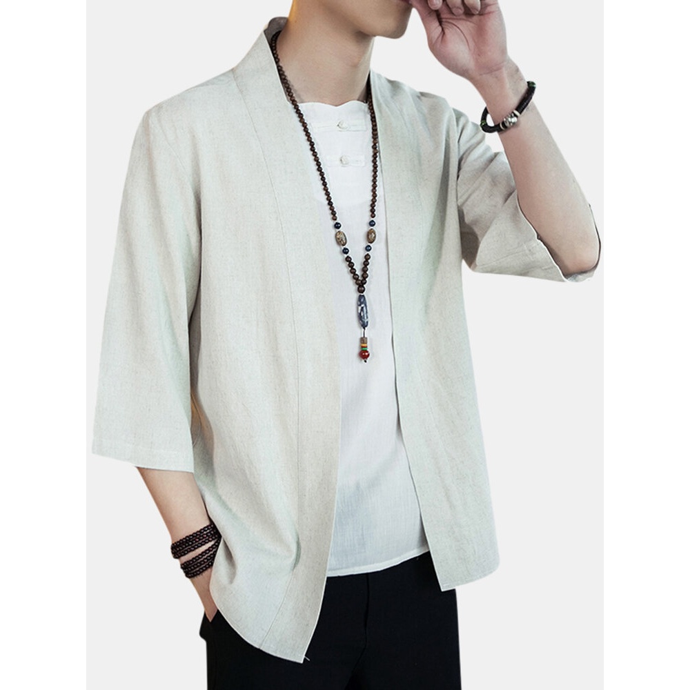 Mens Vintage Kimono Three Quarter Sleeve Jacket - 2XL White