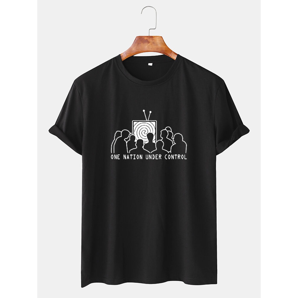 Mens Cartoon Print Short Sleeve Crew Neck T-Shirts - Black S