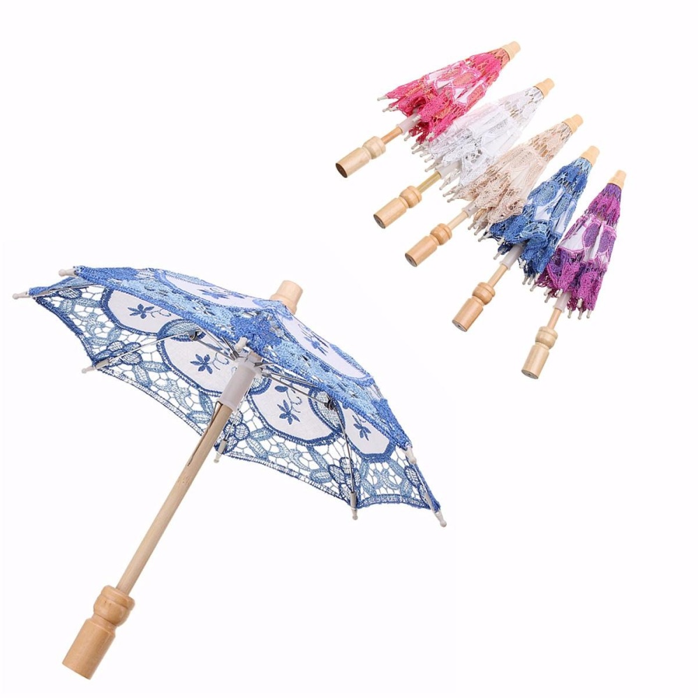 Lace Embroidered Umbrella Elegance Parasol For Party Bridal Wedding Decoration - Purple - Image 2