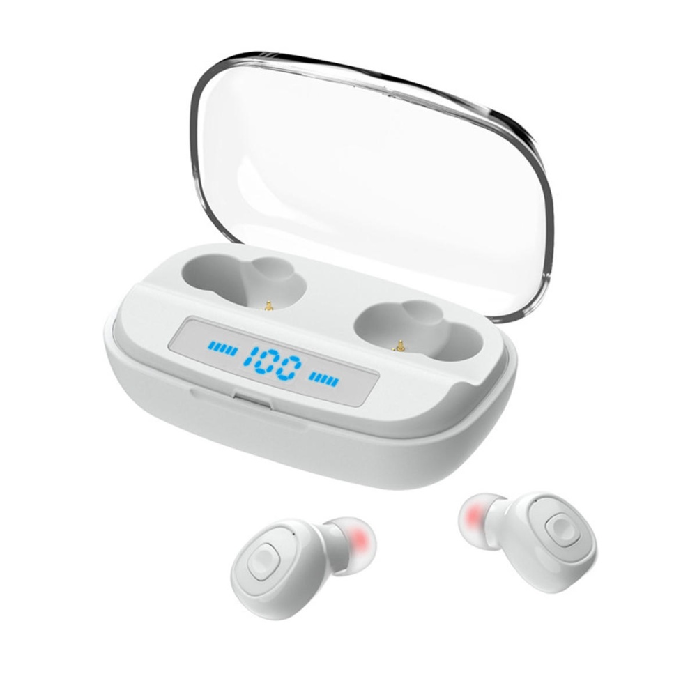 Mini TWS Dual bluetooth Wireless Stereo Earphone In-ear Headset LED Display with Charging Box - White - Image 2