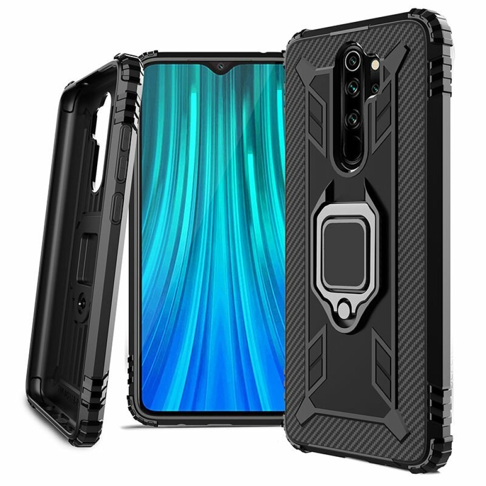 for Xiaomi Redmi 9 Case Carbon Fiber Pattern Armor Shockproof Anti-Fingerprint with 360° Rotation Magnetic Ring Bracket PC Protective Case Non-origi - Image 2