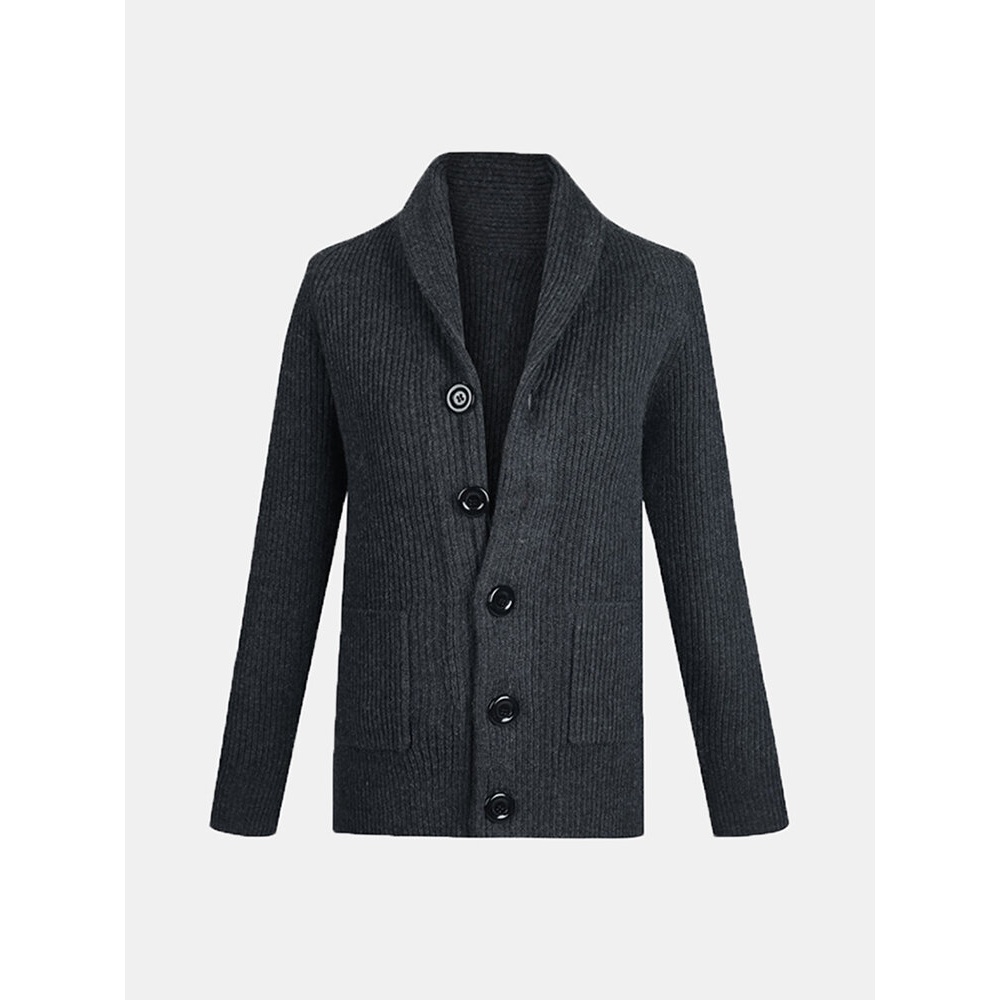 Casual Thicken Knit Breathable Buttons Single Breasted Long Sleeve Cardigans For Men - L Black Gray