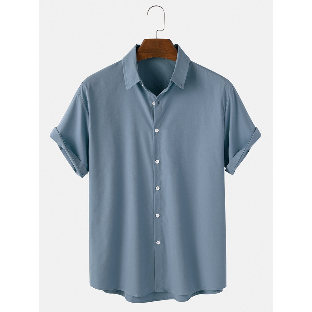 Mens Cotton Breathable Solid Color Casual Short Sleeve Shirts - White S