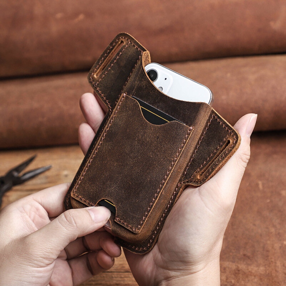 Casual Phone Bag with Card Slot Cowhide Leather Men Belt Waist Bag Sidebag Pack for iPhone 12 Series For Ulefone Note 11P case Ulefone Armor 11 case - Image 2