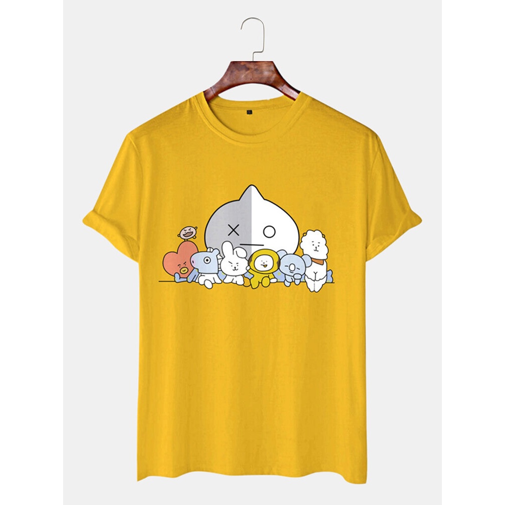 Cute Cartoon Print Mens Round Neck Short Sleeve Breathable T-Shirts - Red S