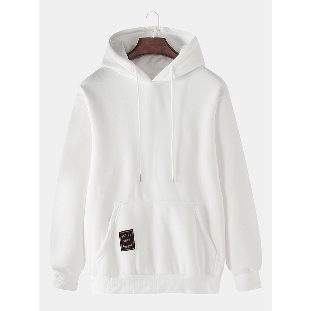 Mens Label Simple Drop Shoulder Solid Color ;Long Sleeve Hoodies - Black XL