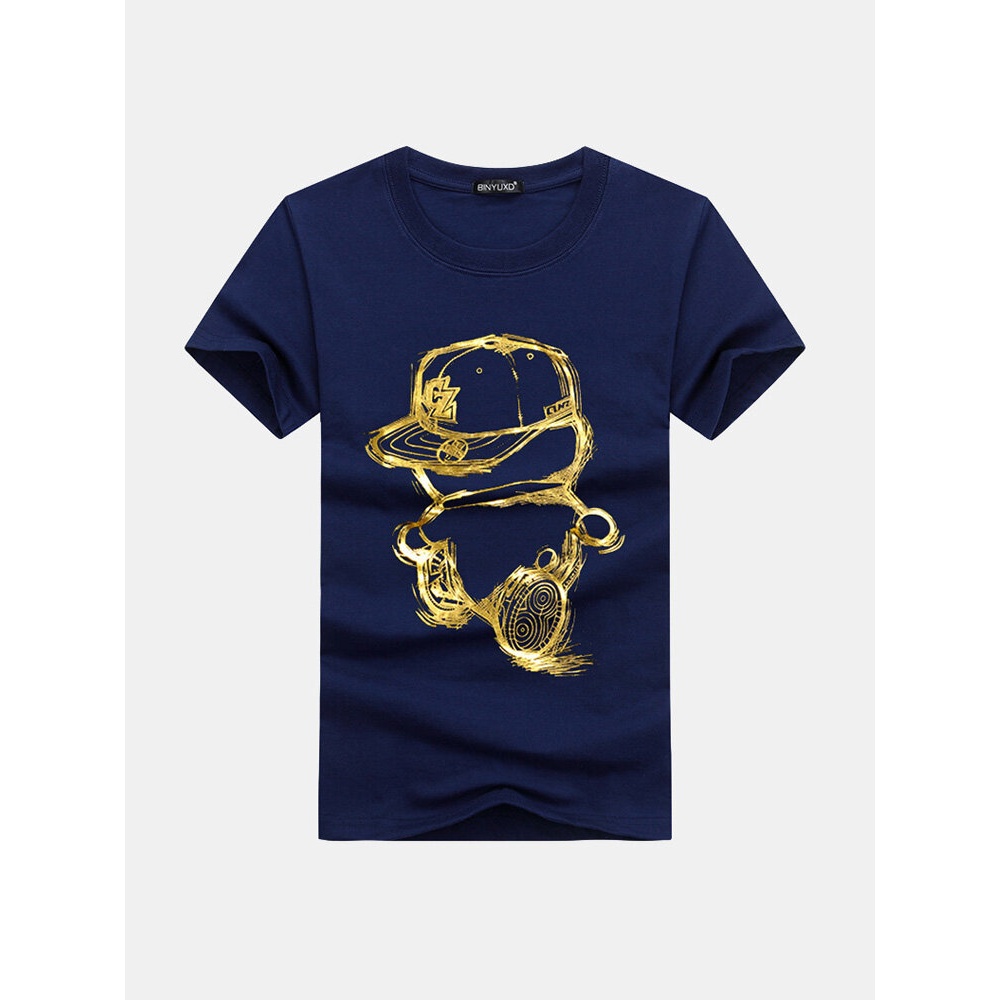 Casual Cartoon Printed Short Sleeve T-Shirts - L White