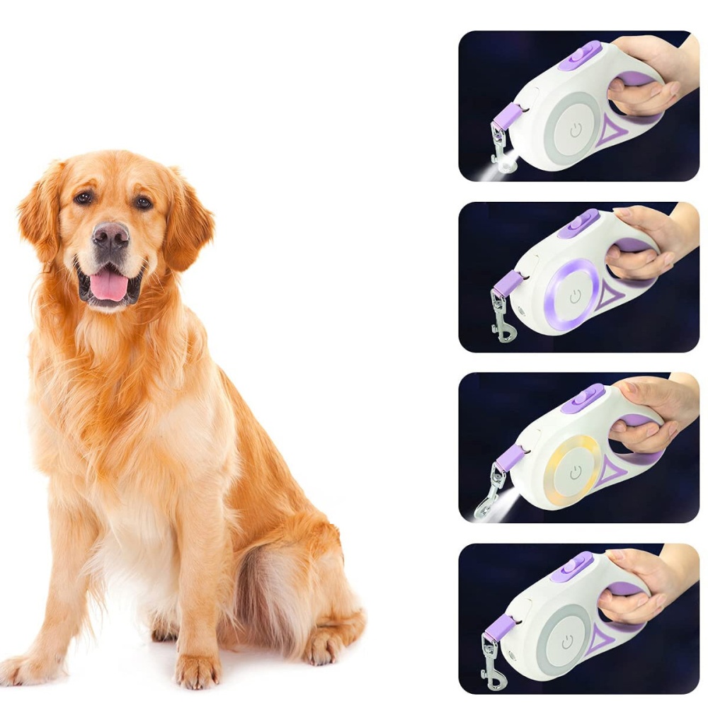 Nylon Retractable Dog Leash LED Flashlight Automatic Extending Walking Leads Traction Rope Dog Supplies - Purple - Image 2