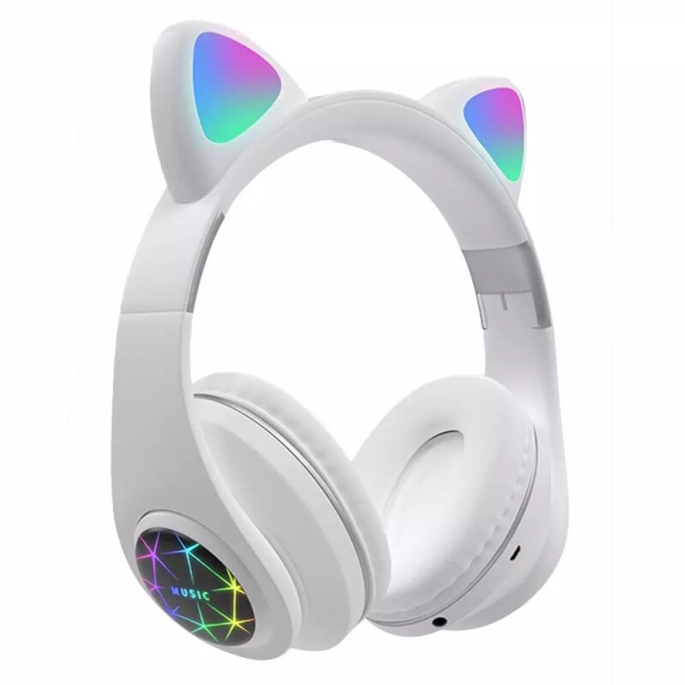 M2 Cut Cat Ear Headphones Wireless bluetooth 5.0 HIFI TF Card AUX-In Luminous Foldable Head-Mounted Headsetwith Mic - White - Image 2