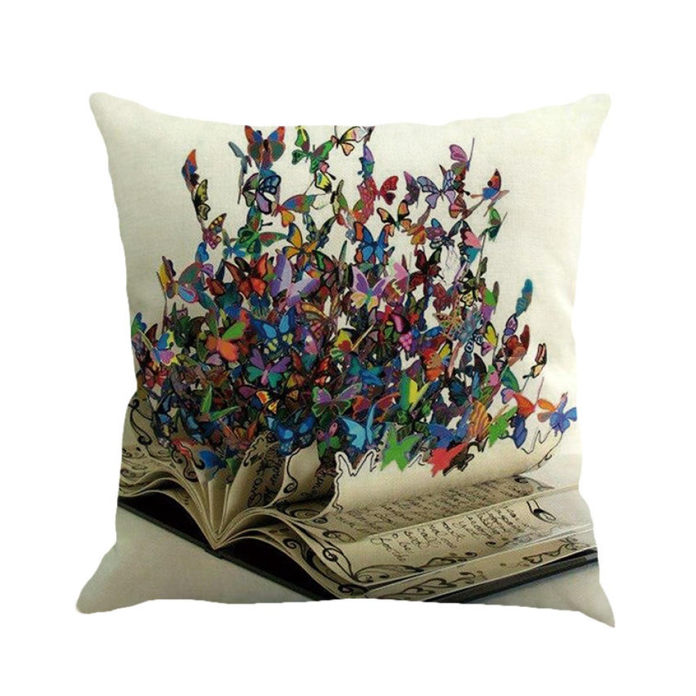 Romantic Beautiful Pillow Cover Butterflies Cotton Linen Cushion Cover Pillow Case - #1 - Image 2