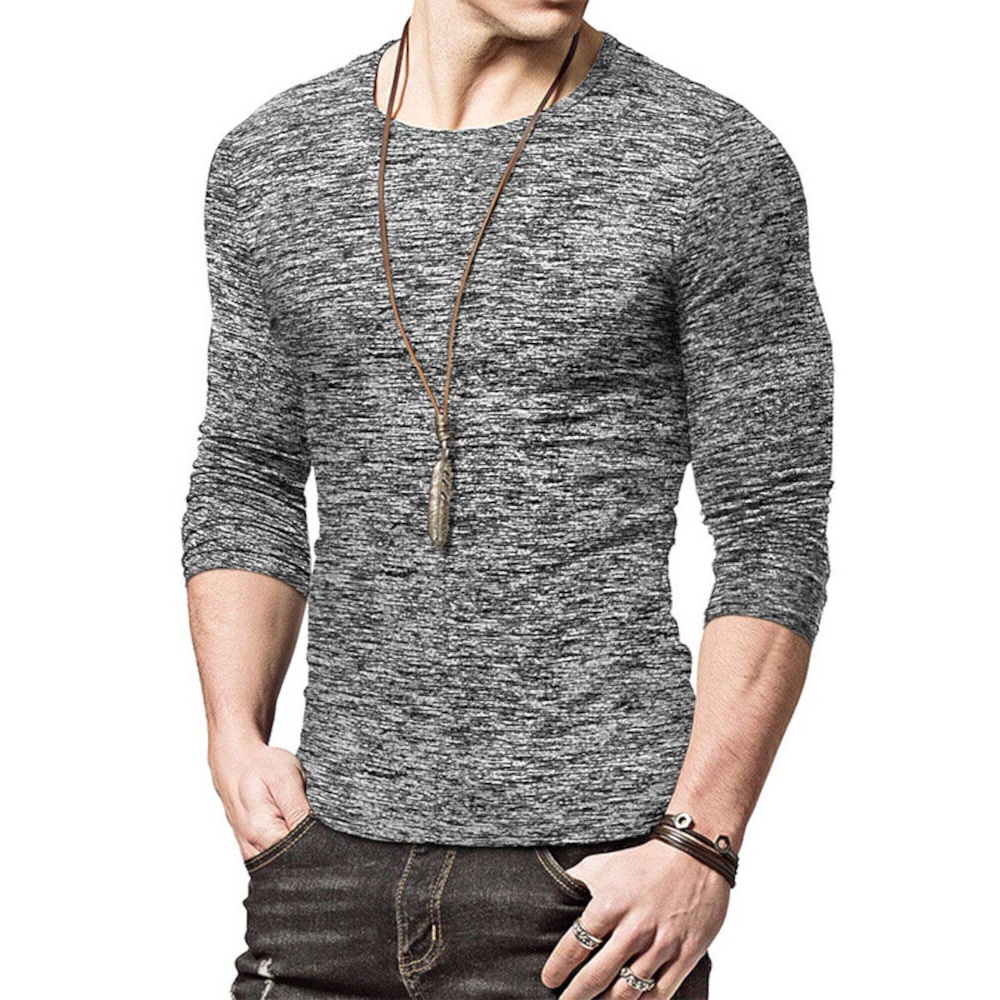 Mens Quick-drying Long Sleeve Solid Color Athelic T-Shirt - Blue L