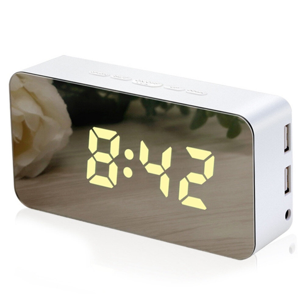 Mirror Alarm Clock USB Charging Snooze Voice Control Makeup Mirror LED Color Clock - white - Image 2