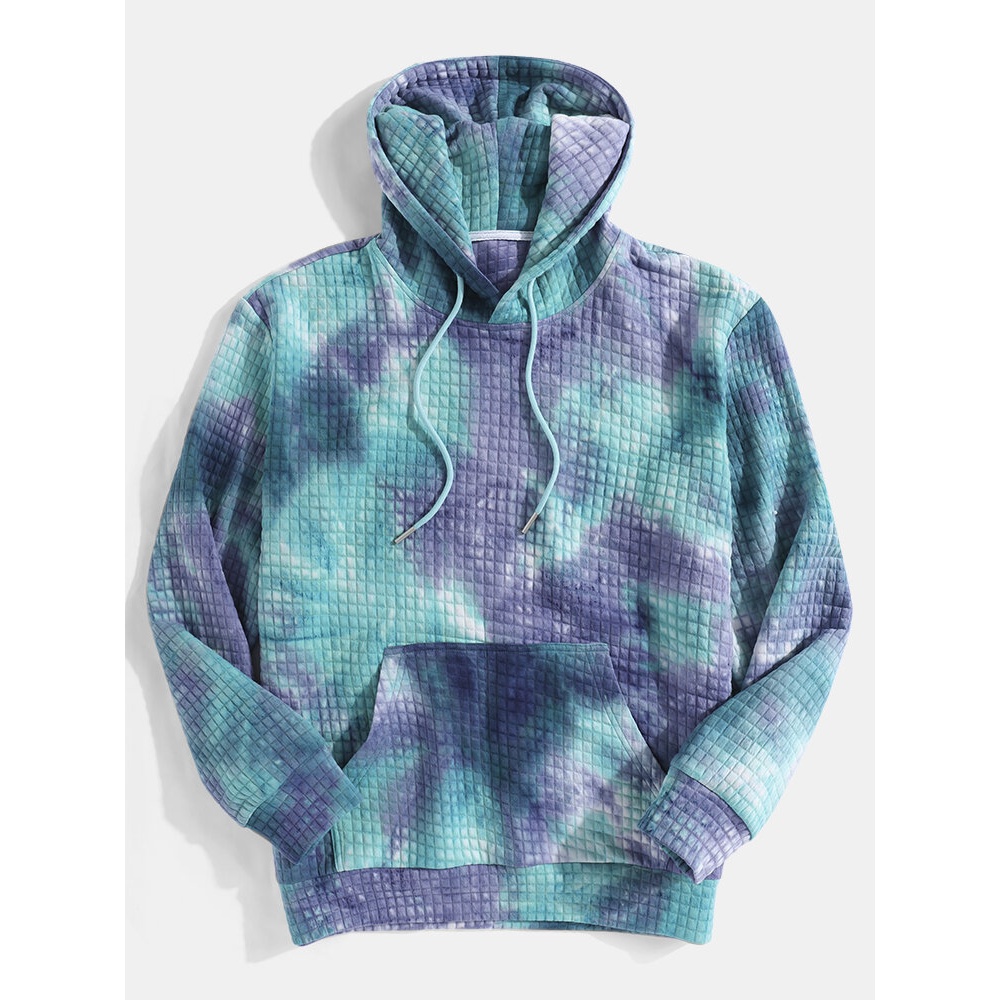 Mens Tie-Dye Jacquard Drawstring Hoodies With Pouch Pocket - Green S