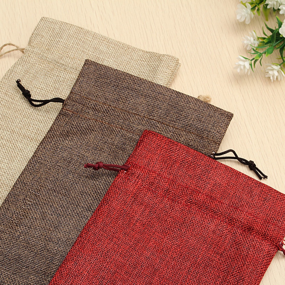 5PCS Natural Jute Burlap Vintage Wedding Favours Hessian Wine Bottle Bags Gift - Beige - Image 2