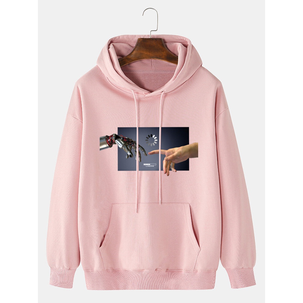 Mens 100% Cotton Design Gesture Print Drop Shoulder Hoodies With Kangaroo Pocket - Purple XL