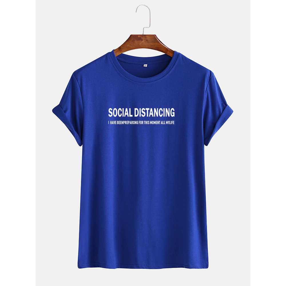 Mens Fashion Letters Printing Breathable Casual Short Sleeve T-shirts - Blue L