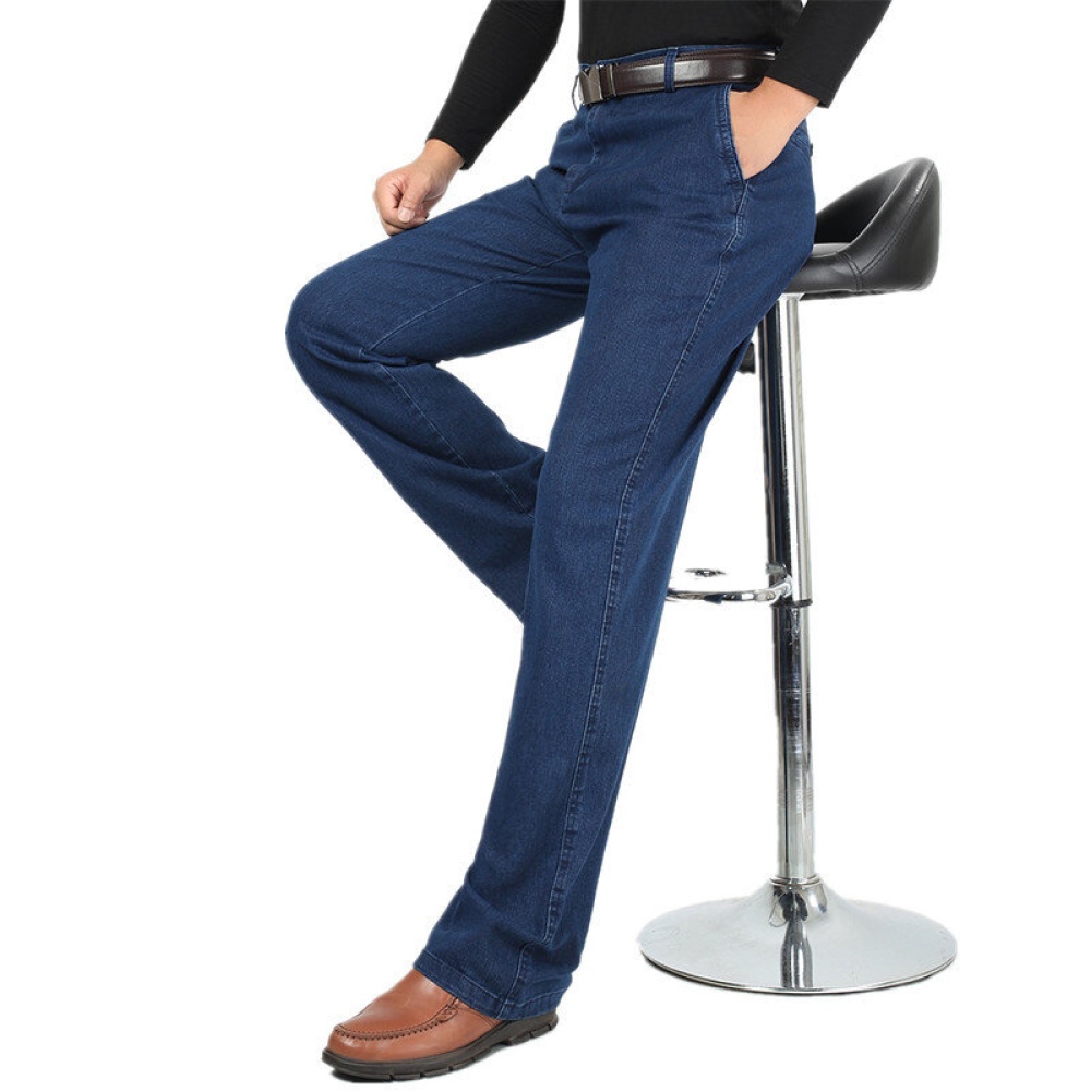 Summer Thin Business Casual Straight Leg Elastic Jeans - 32 Dark Blue - Image 2