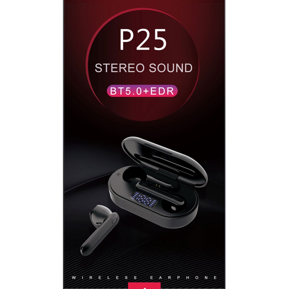 P25 Wireless Bluetooth-compatible Headset Tws 5.1 Binaural Stereo Digital Display Private Mode Sports Earphone black - Image 4