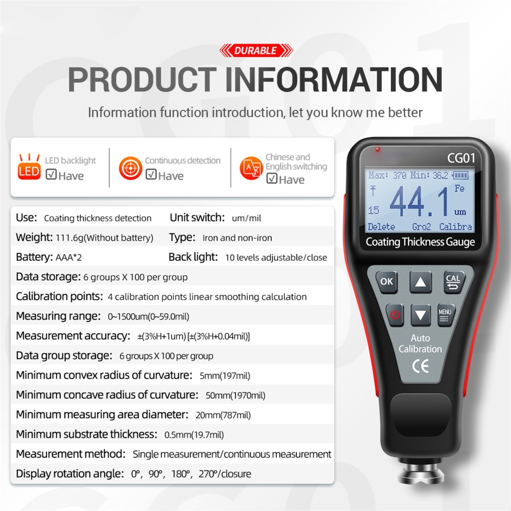 ANENG Cg01 Coating Thickness Gauge LCD Display High-precision Tester Car Painting Depth - Image 3