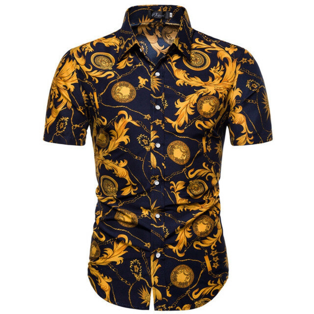 Men's Shirt Business Casual Thin Short-sleeved Flower Shirt - L DC06