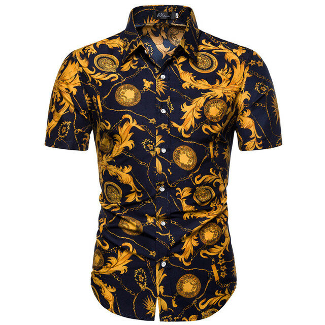 Men's Shirt Business Casual Thin Short-sleeved Flower Shirt - L DC06