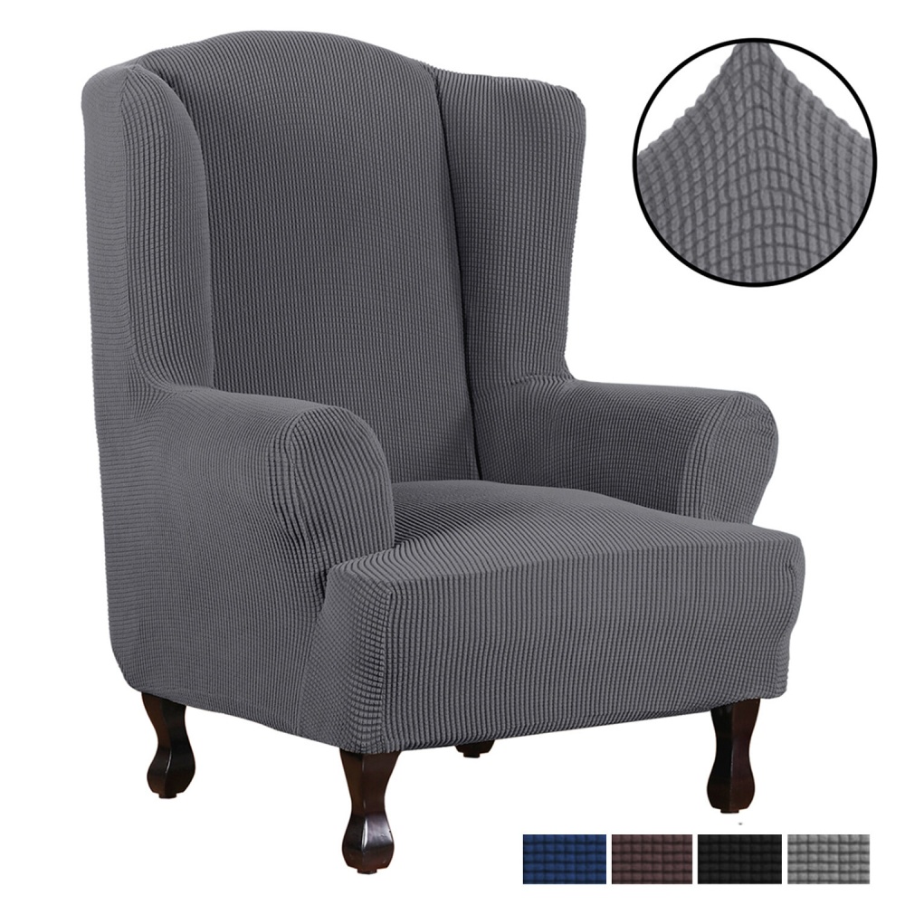 Stretch Slipcover Armchair Chair Seat Cover Washable Rich Jacquard Wing Seat Pad Leakproof Furniture Protector for Kids Pets - Black - Image 2