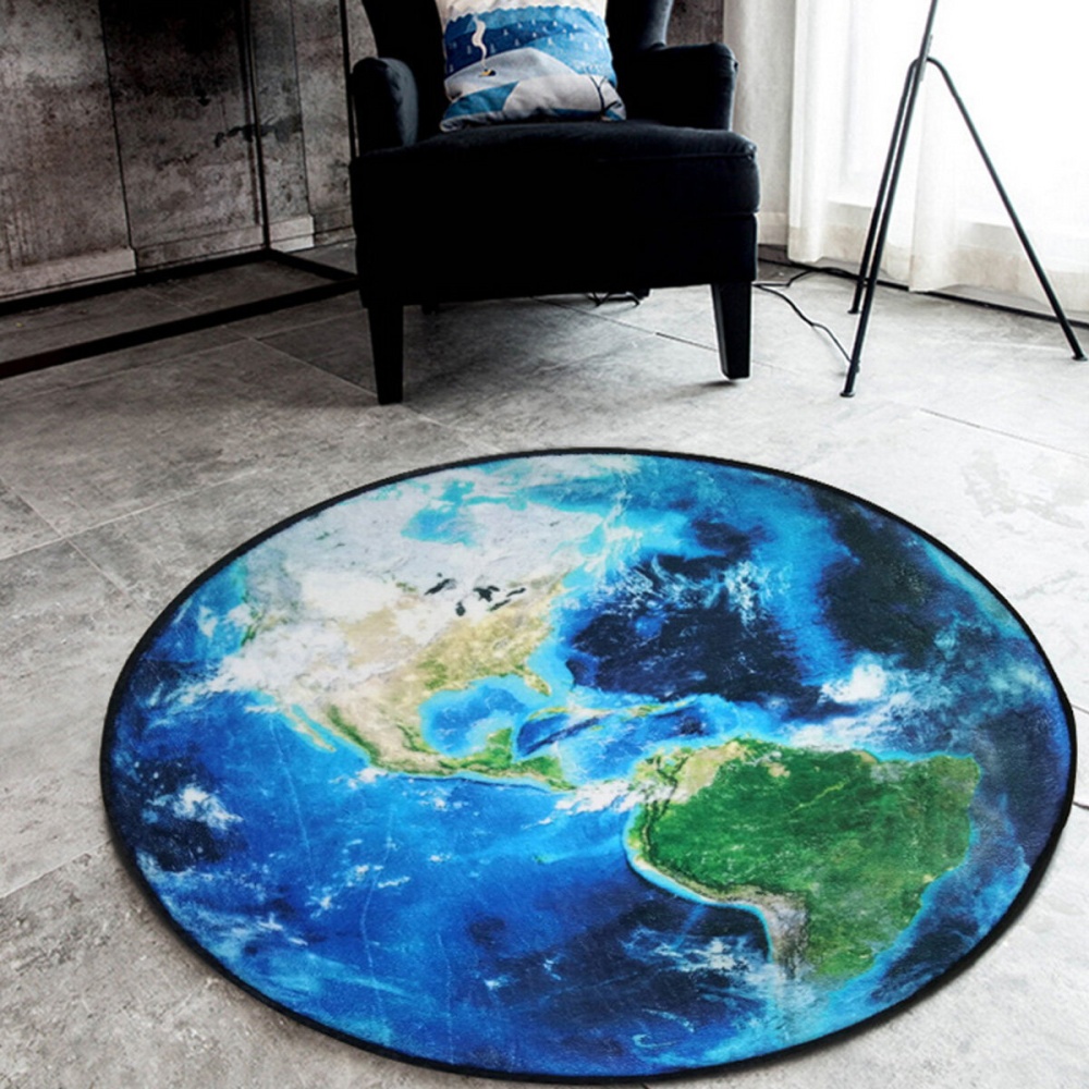 Round Suede Carpet Non-slip Mats Planet Moon Earth Mars Pattern Mat - #2 - Image 2