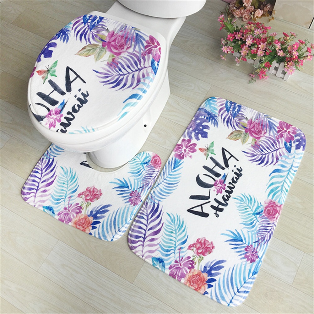 Flannel 3D Digital Printing Floor Mat Anti-Slip Floor Mat Bathroom Pedestal Rug Toilet Lid Cover Floor Mat Bath Mat for Home Decoration - E - Image 2