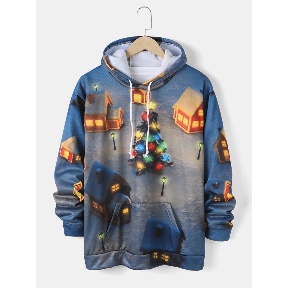 Mens  Tree House 3D Printed Casual Kangaroo Pocket Hoodies - Blue M