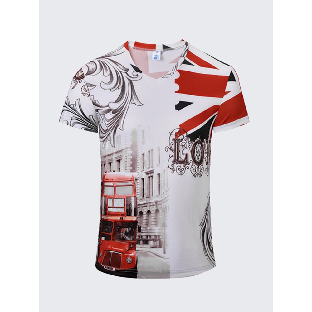Mens Fashion Color Printing Breathable Casual T-Shirts V-collar Short Sleeved Top Tees - L #01
