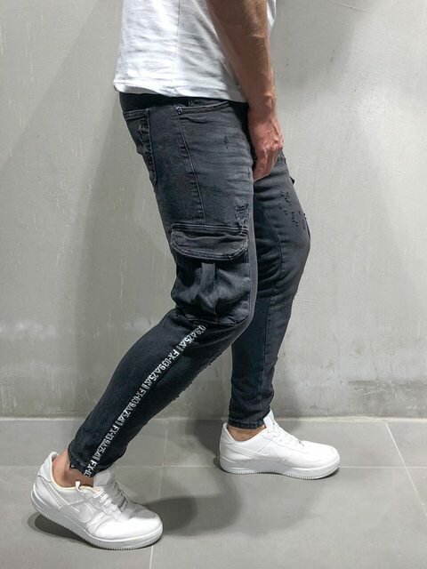 For Men's Hole Small Feet Pants Europe And The United States Foot Zipper Jeans New - Black S - Image 2