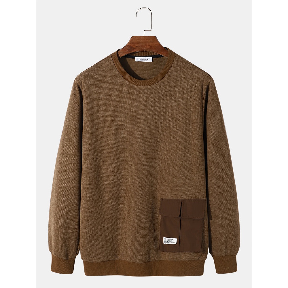 Mens Solid Casual Hoodies With Down Pocket - Brown S