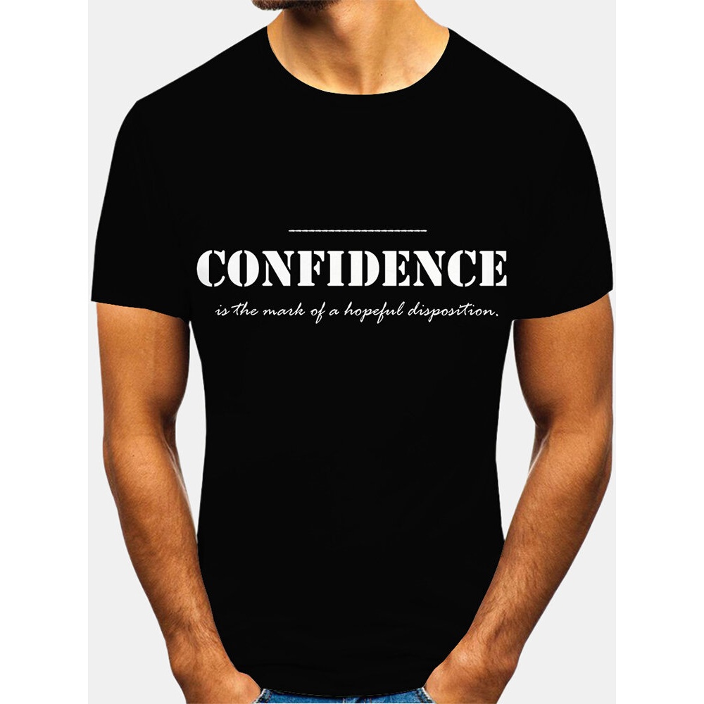 Cotton Mens Letter Print Crew Neck Short Sleeve Casual T-Shirts - White S