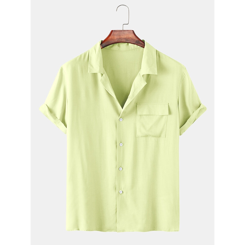 Mens Fashion Revere Breathable Chest Pocket Short Sleeve Casual Shirts - Green L