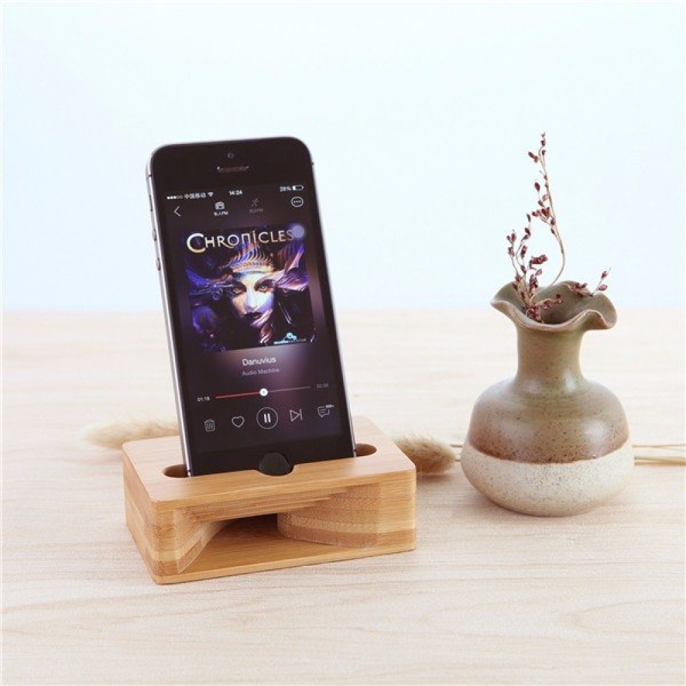 Universal Wooden Phone Stand Amplifier Mobile Bracket Lazy Holder for under 5.5-inch Smartphone - Image 2