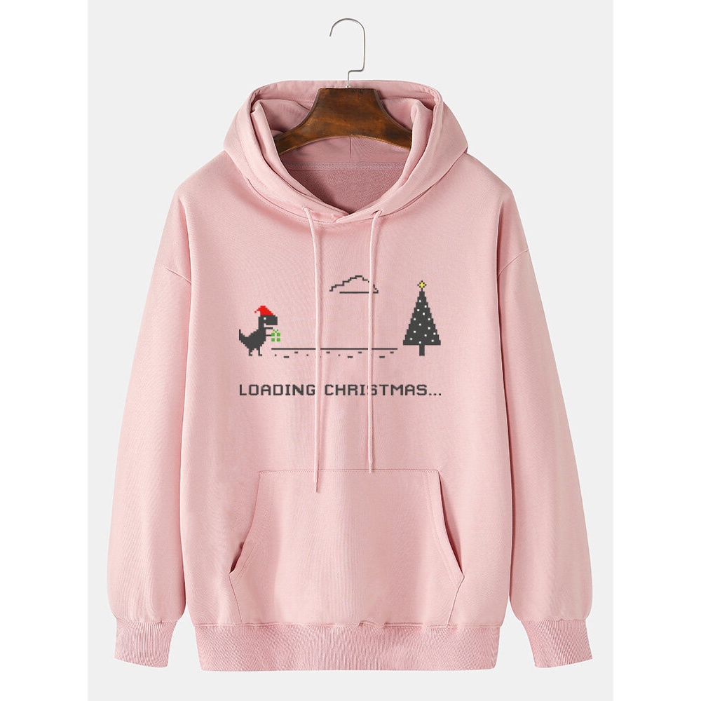 Mens  Tree Cartoon Animal Print Drop Shoulder Cotton Casual Hoodies - White XL