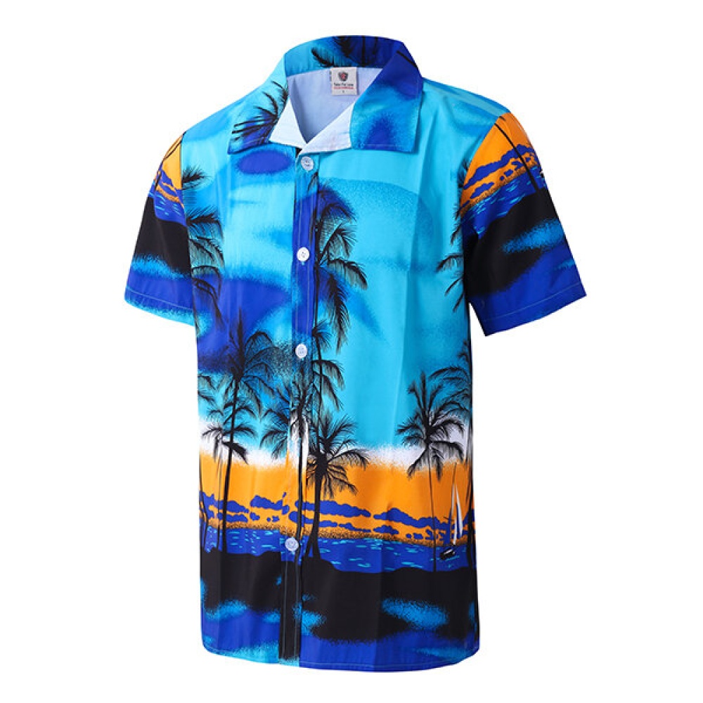 Beach Holiday Breathable Quick Drying Coconut Tree Printing Loose Lounge Short-sleeved Men Shirts - S Green - Image 2