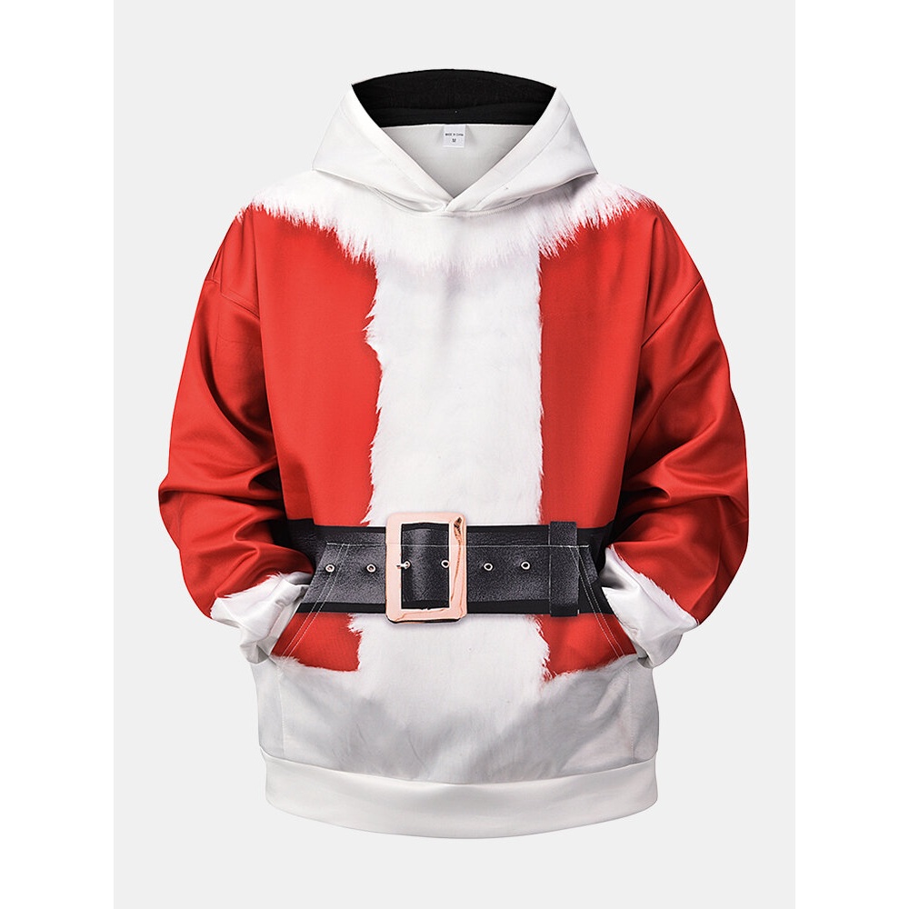 Mens  Printed Drop Shoulder Casual Kangaroo Pocket Hoodies - Red L