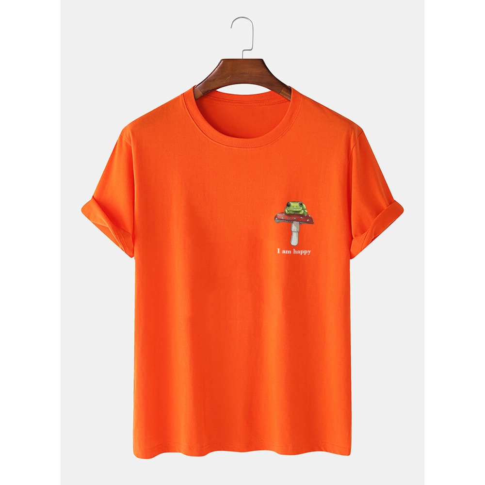 Mens Frog Mushroom Chest Print Casual 100% Cotton Short Sleeve T-Shirts - Grey M