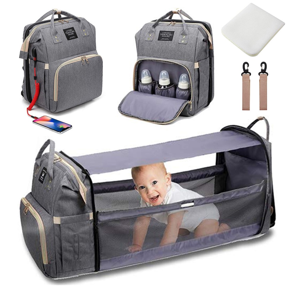 3 IN 1 Diaper Bag Backpack Large Capacity Waterproof Baby Bag Large Multi-Pocket Portable Baby Bag - Grey - Image 2