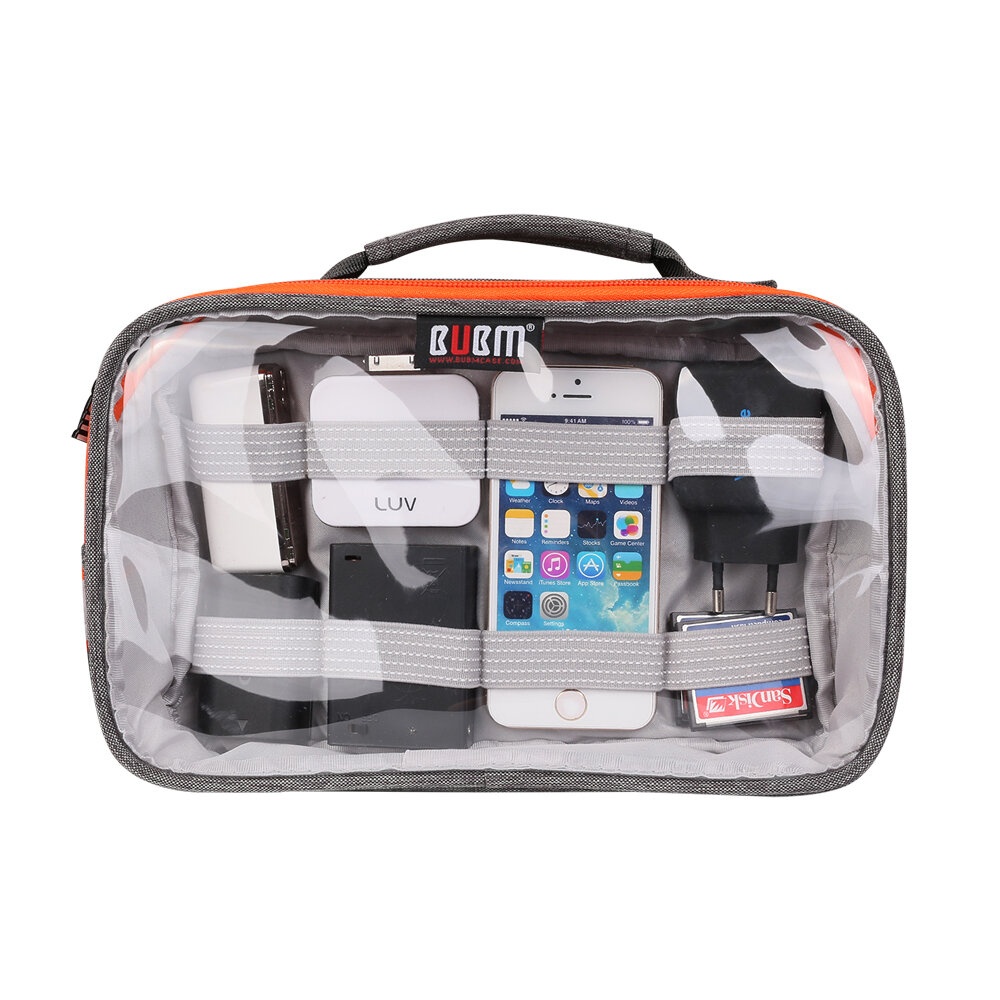 BUBM TTR Multi-functional Portable Transparent Electronics Accessories Organizer Cosmetic Bag - 1 Layer Rose - Image 2