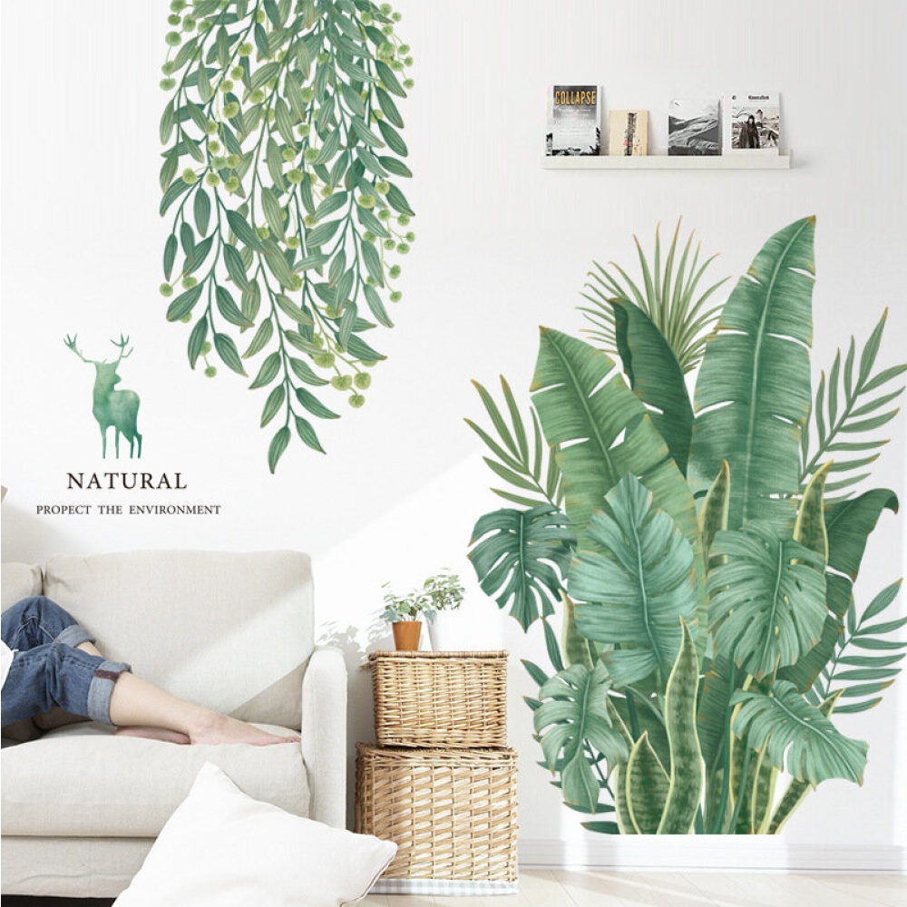 Green Plants Leaves DIY Wall Stickers Background Removable for Bedroom Kitchen Kids Room Decorations - Image 2