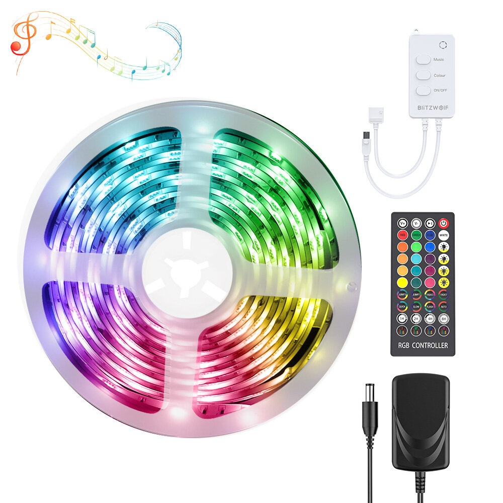 BlitzWolf® BW-LT34 5M WiFi RGB Music LED Strip Kit + EU/US Plug + 40 keys IR Remote Control Works with Alexa Google Assistant  Decorations Clearance - Image 2