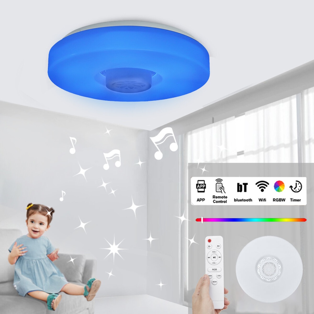 Bluetooth LED Ceiling Light RGB 3D Surround Sound Music Dimmable Lamp APP Remote - 34cm - Image 2