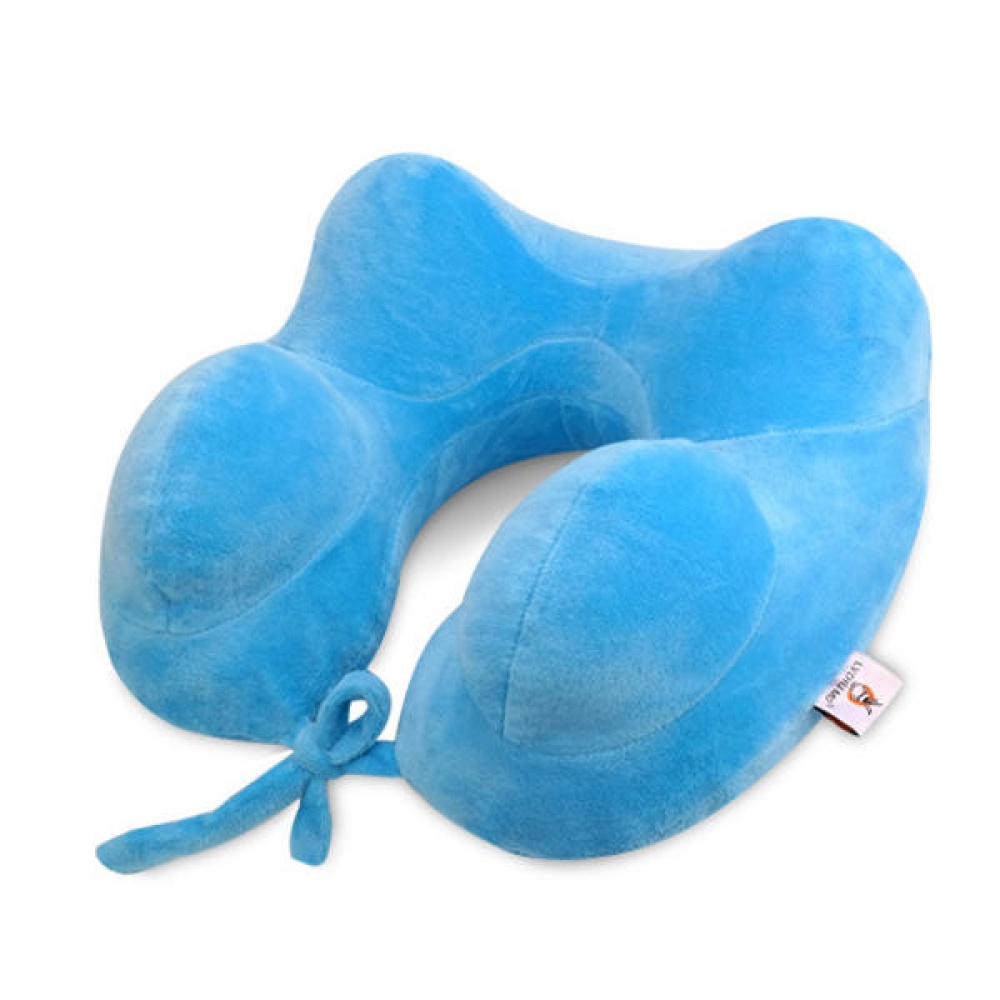 IPRee® Inflatable U Shape Cotton Neck Pillow Headrest Cushion Travel Airplane Sleep Rest - Navy - Image 2