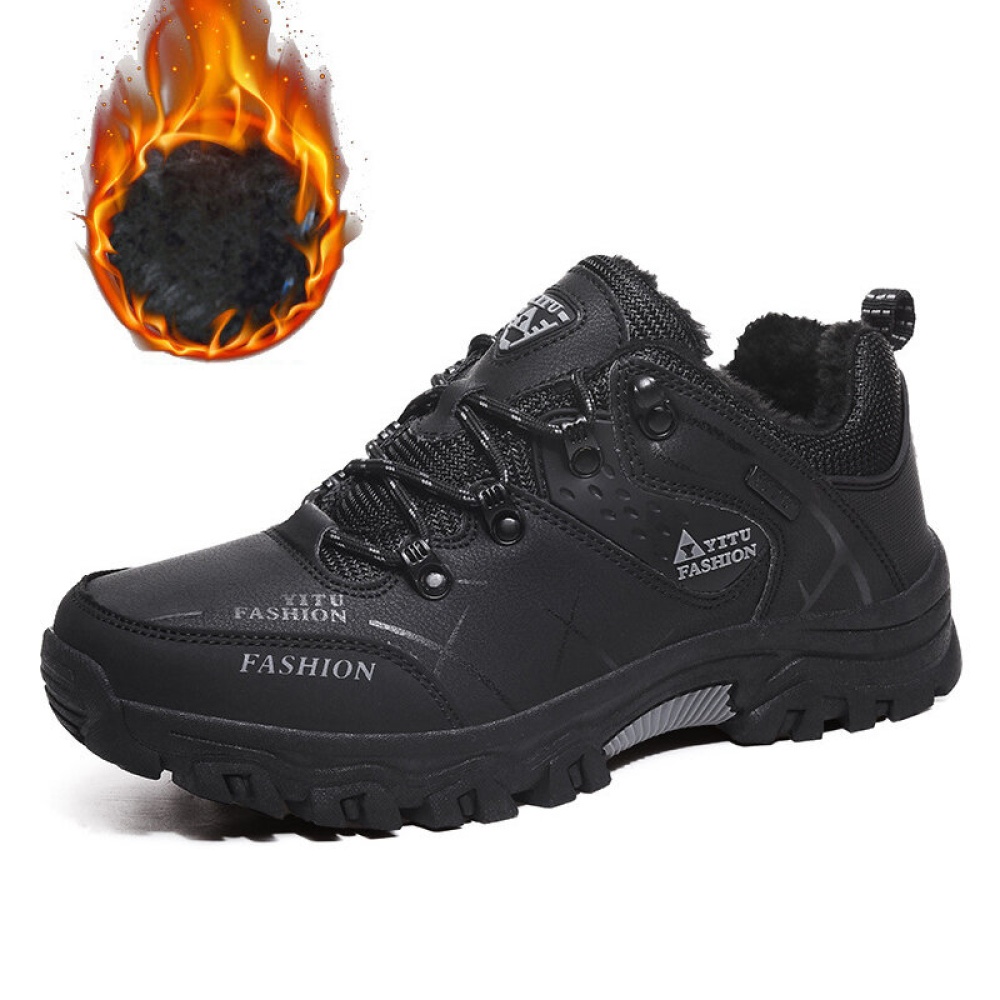 TENGOO Men Winter Casual Hiking Shoes Running Shoes Warmed Lined Non Slip Shock Absorbing Lace Up Outdoor Sports Leisure Ankle Shoes - Khaki 8